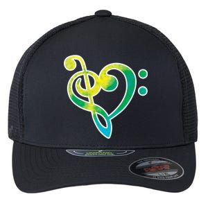 Watercolor Heart Bass Clef Flexfit Unipanel Trucker Cap