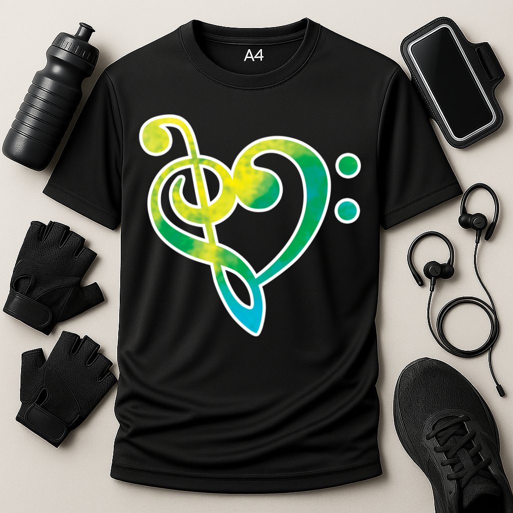 Watercolor Heart Bass Clef Cooling Performance Crew T-Shirt