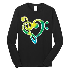 Watercolor Heart Bass Clef Long Sleeve Shirt