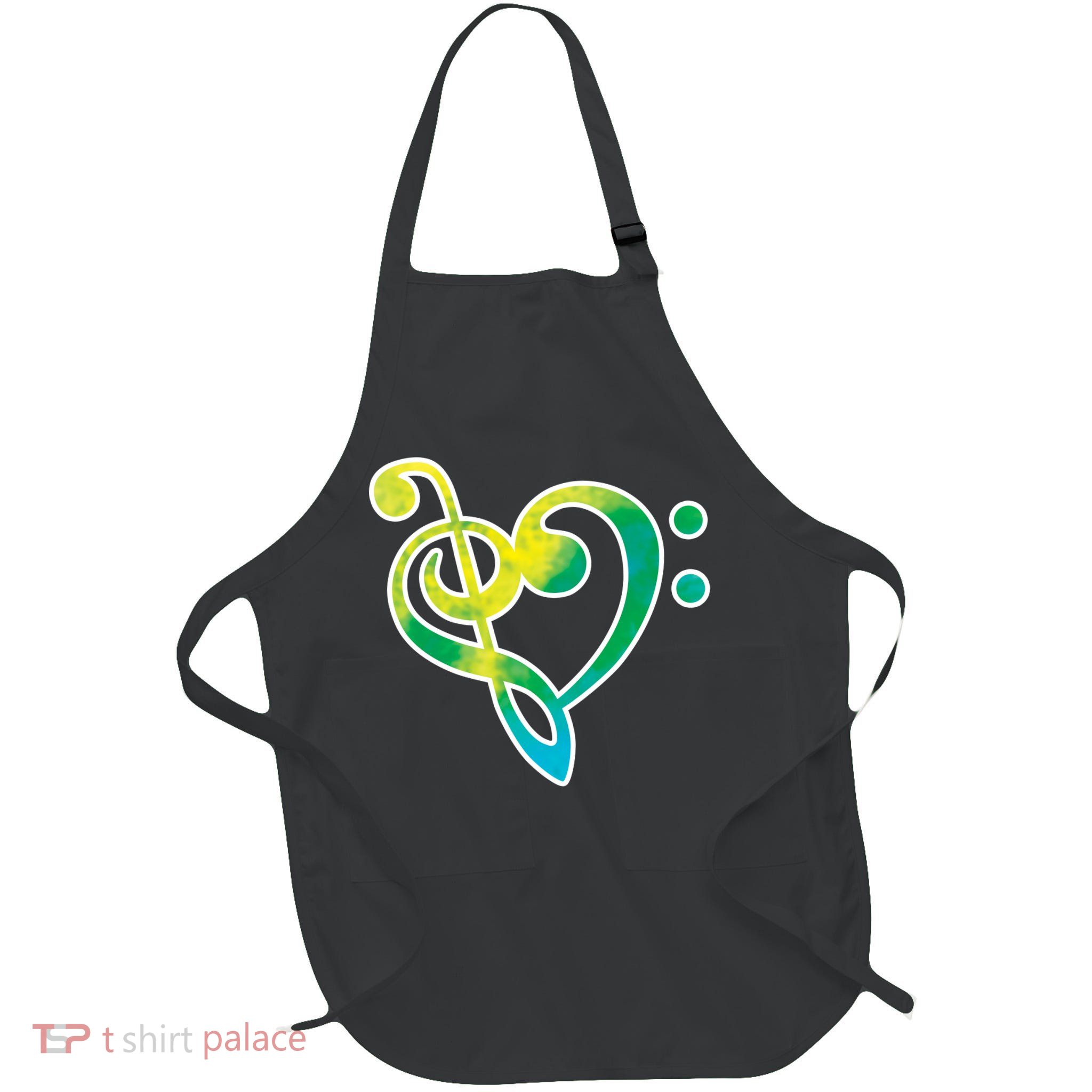 Watercolor Heart Bass Clef Apron