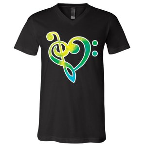 Watercolor Heart Bass Clef V-Neck T-Shirt