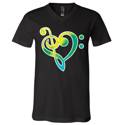 Watercolor Heart Bass Clef V-Neck T-Shirt