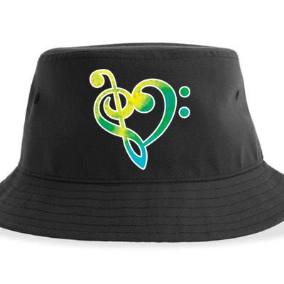 Watercolor Heart Bass Clef Sustainable Bucket Hat