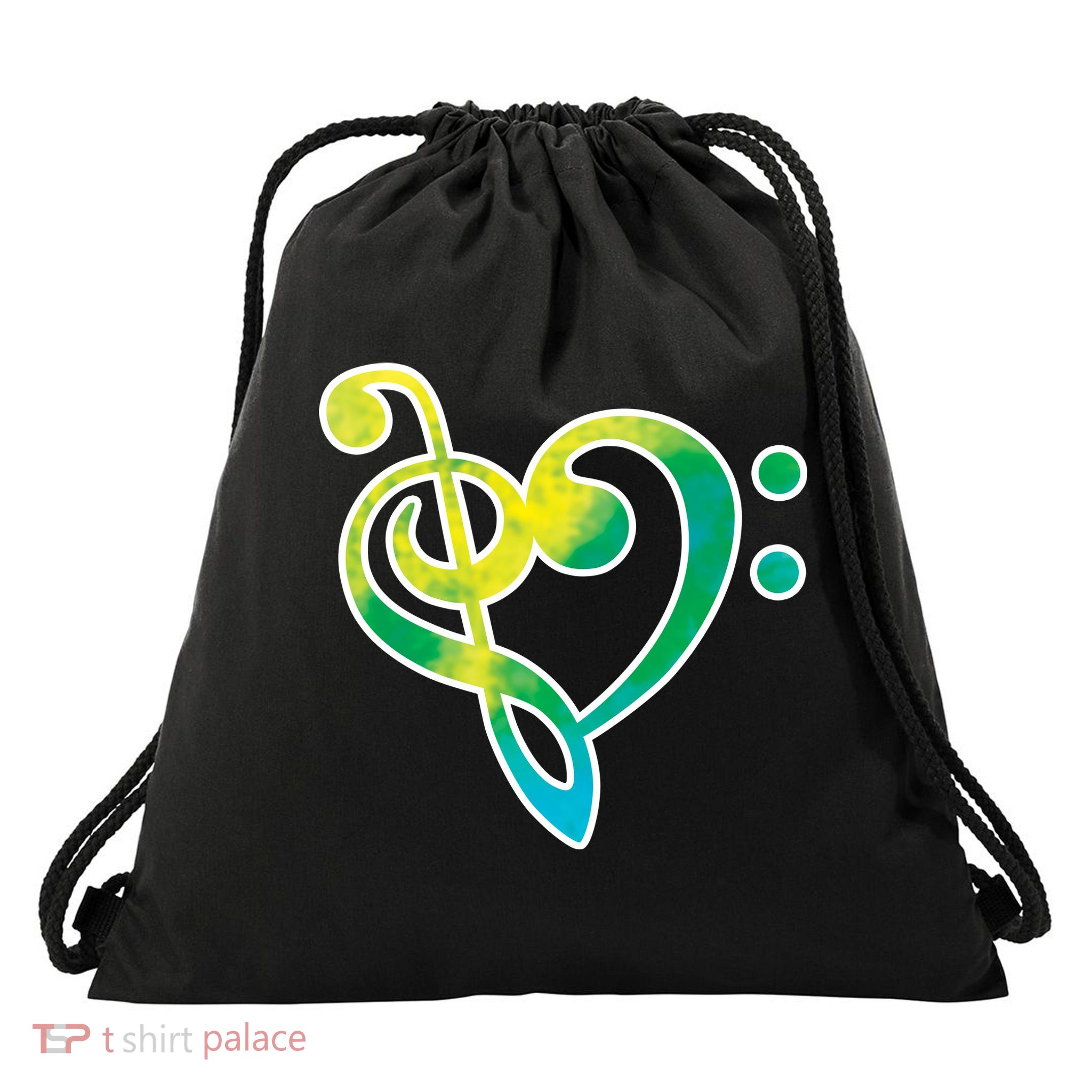 Watercolor Heart Bass Clef Drawstring Bag