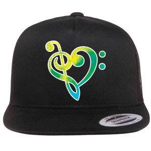 Watercolor Heart Bass Clef Flat Bill Trucker Hat