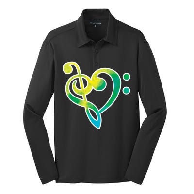 Watercolor Heart Bass Clef Silk Touch Performance Long Sleeve Polo