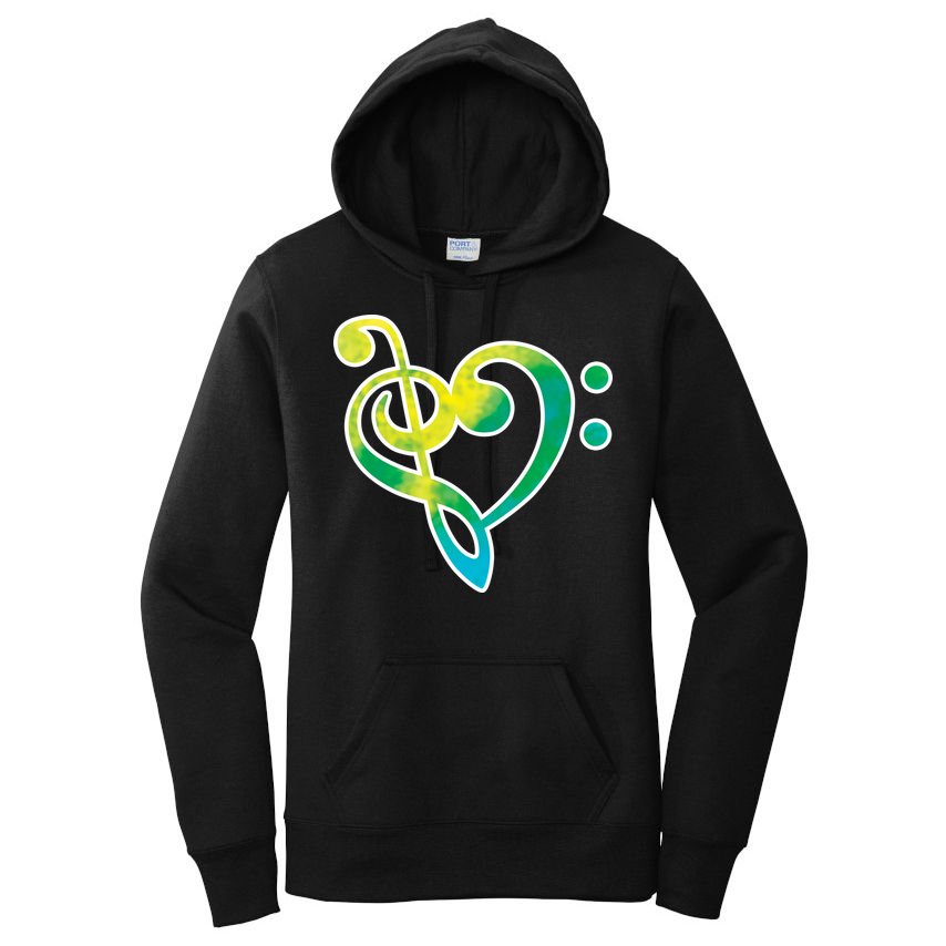 Watercolor Heart Bass Clef Women's Pullover Hoodie