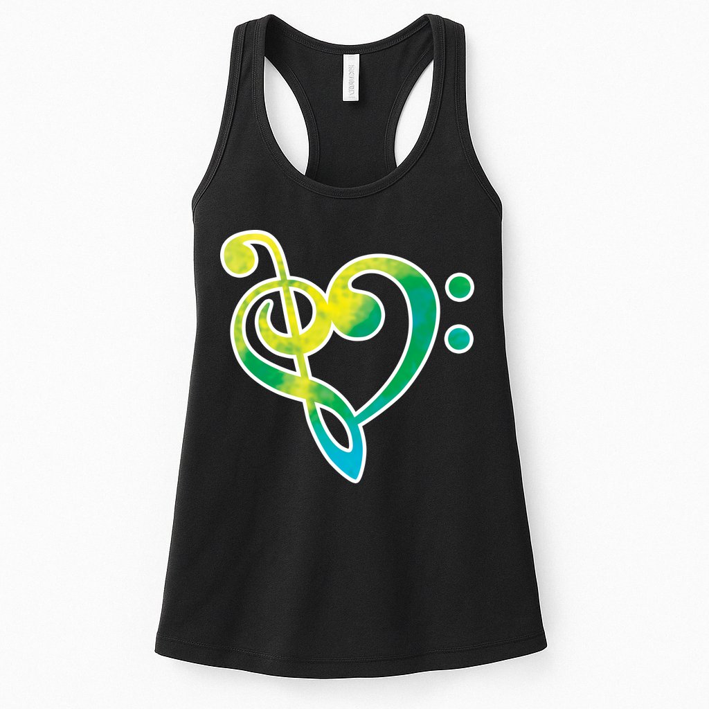 Watercolor Heart Bass Clef Womens Tank Top