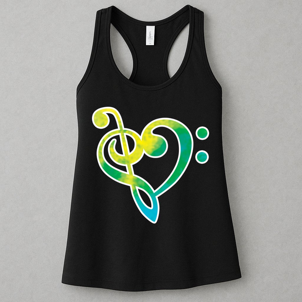 Watercolor Heart Bass Clef Womens Tank Top