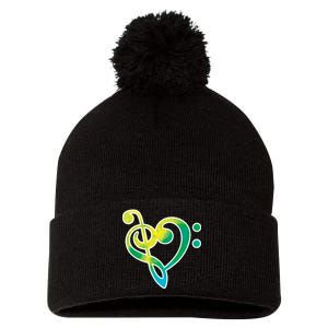 Watercolor Heart Bass Clef Pom Pom 12in Knit Beanie