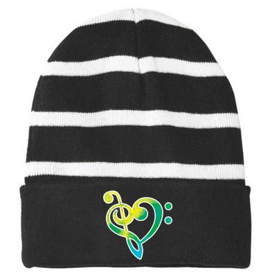 Watercolor Heart Bass Clef Striped Beanie with Solid Band