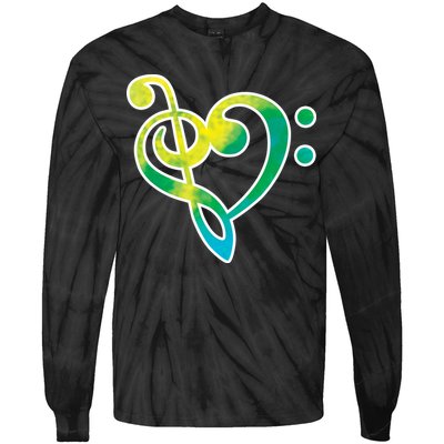 Watercolor Heart Bass Clef Tie-Dye Long Sleeve Shirt
