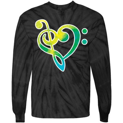 Watercolor Heart Bass Clef Tie-Dye Long Sleeve Shirt