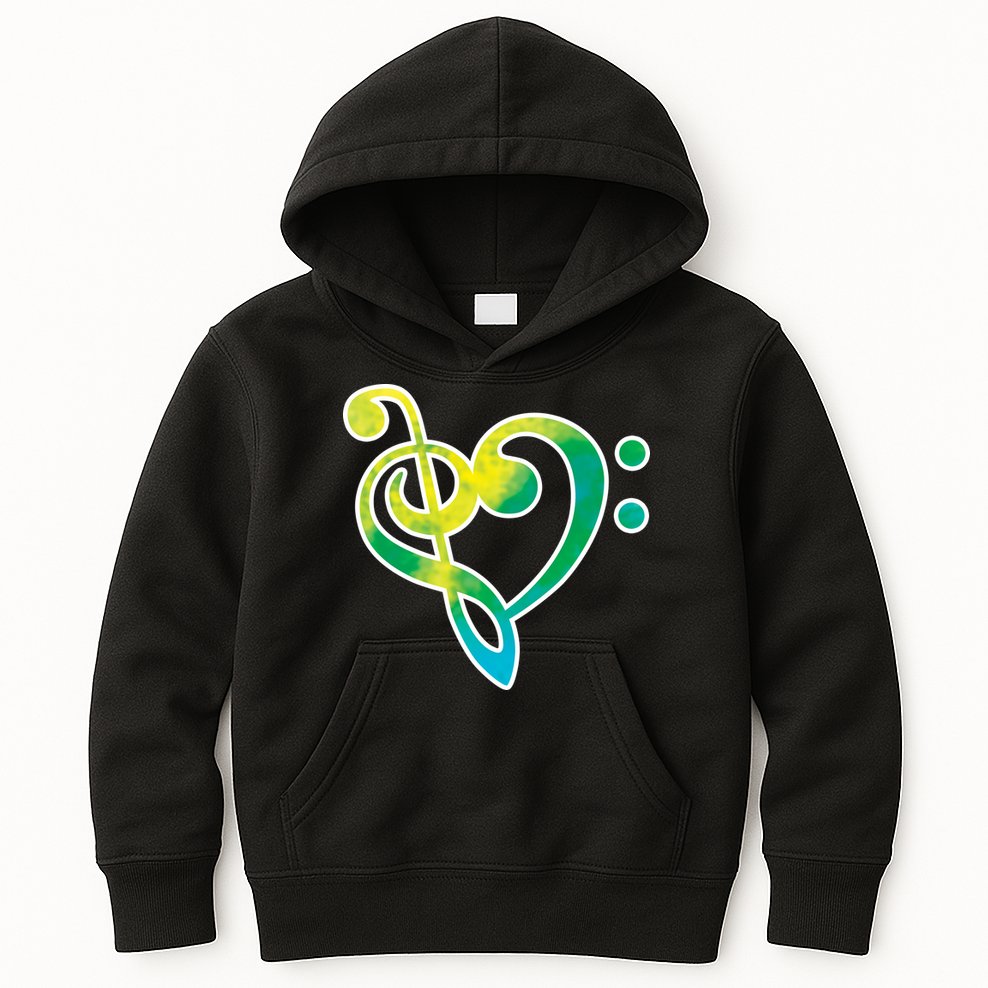 Watercolor Heart Bass Clef Kids Hoodie