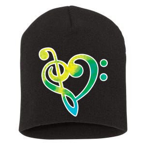 Watercolor Heart Bass Clef Short Acrylic Beanie