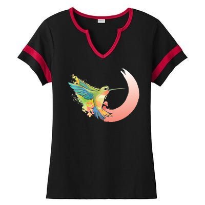 Watercolor Hummingbird Ladies Halftime Notch Neck Tee