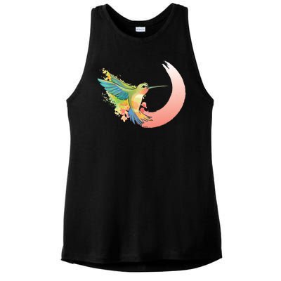 Watercolor Hummingbird Ladies PosiCharge Tri-Blend Wicking Tank