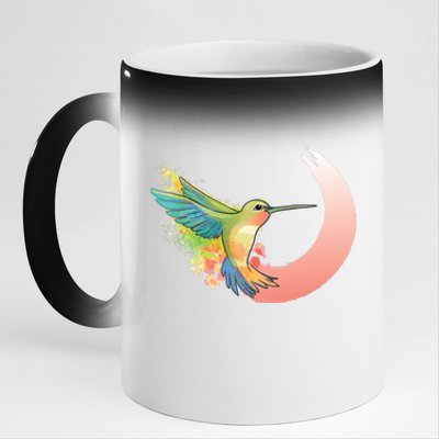 Watercolor Hummingbird 11oz Black Color Changing Mug