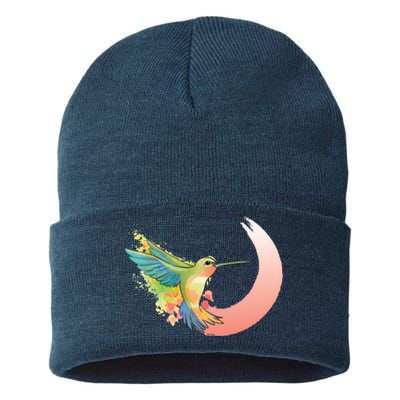 Watercolor Hummingbird Sustainable Knit Beanie