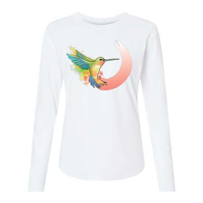 Watercolor Hummingbird Womens Cotton Relaxed Long Sleeve T-Shirt