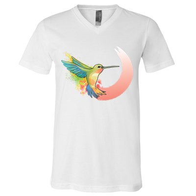 Watercolor Hummingbird V-Neck T-Shirt