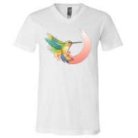 Watercolor Hummingbird V-Neck T-Shirt