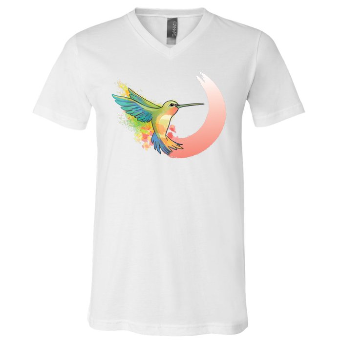 Watercolor Hummingbird V-Neck T-Shirt