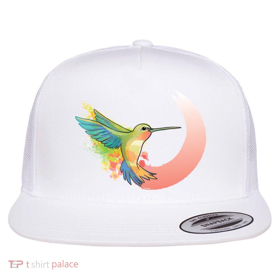 Watercolor Hummingbird Flat Bill Trucker Hat