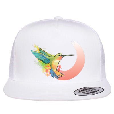 Watercolor Hummingbird Flat Bill Trucker Hat