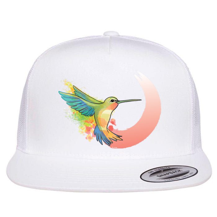 Watercolor Hummingbird Flat Bill Trucker Hat