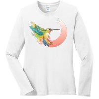 Watercolor Hummingbird Ladies Long Sleeve Shirt