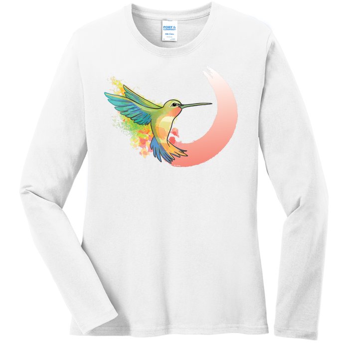 Watercolor Hummingbird Ladies Long Sleeve Shirt