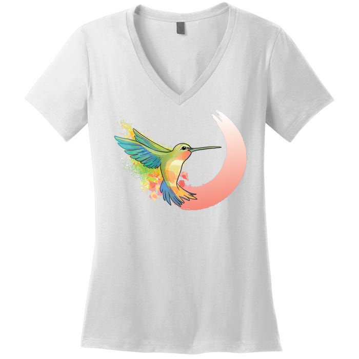 Watercolor Hummingbird Women's V-Neck T-Shirt