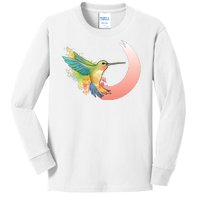 Watercolor Hummingbird Kids Long Sleeve Shirt