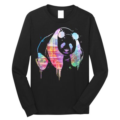 Watercolor Panda Bear Double Exposure Long Sleeve Shirt