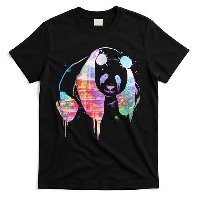 Watercolor Panda Bear Double Exposure T-Shirt
