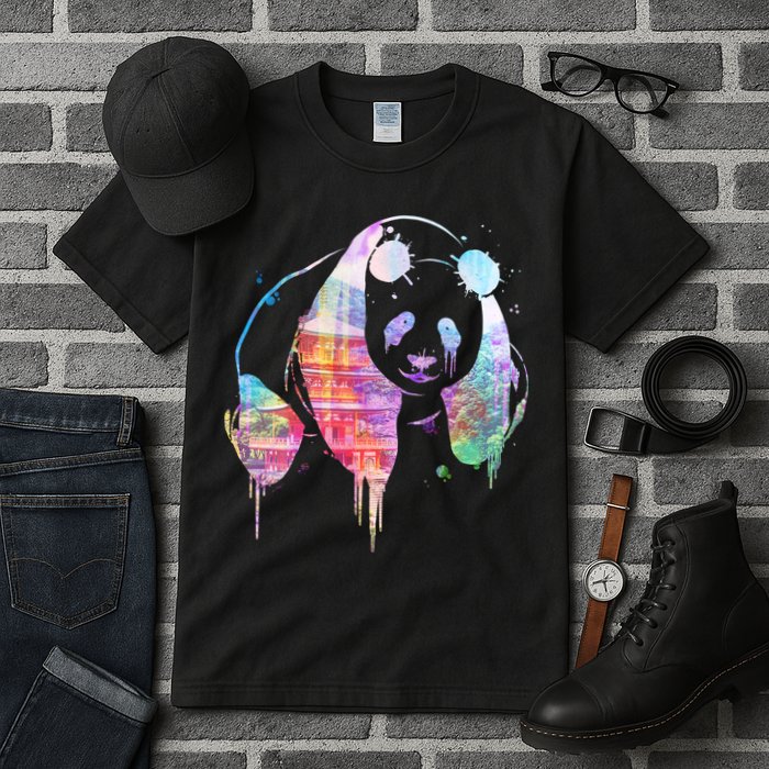 Watercolor Panda Bear Double Exposure Tall T-Shirt