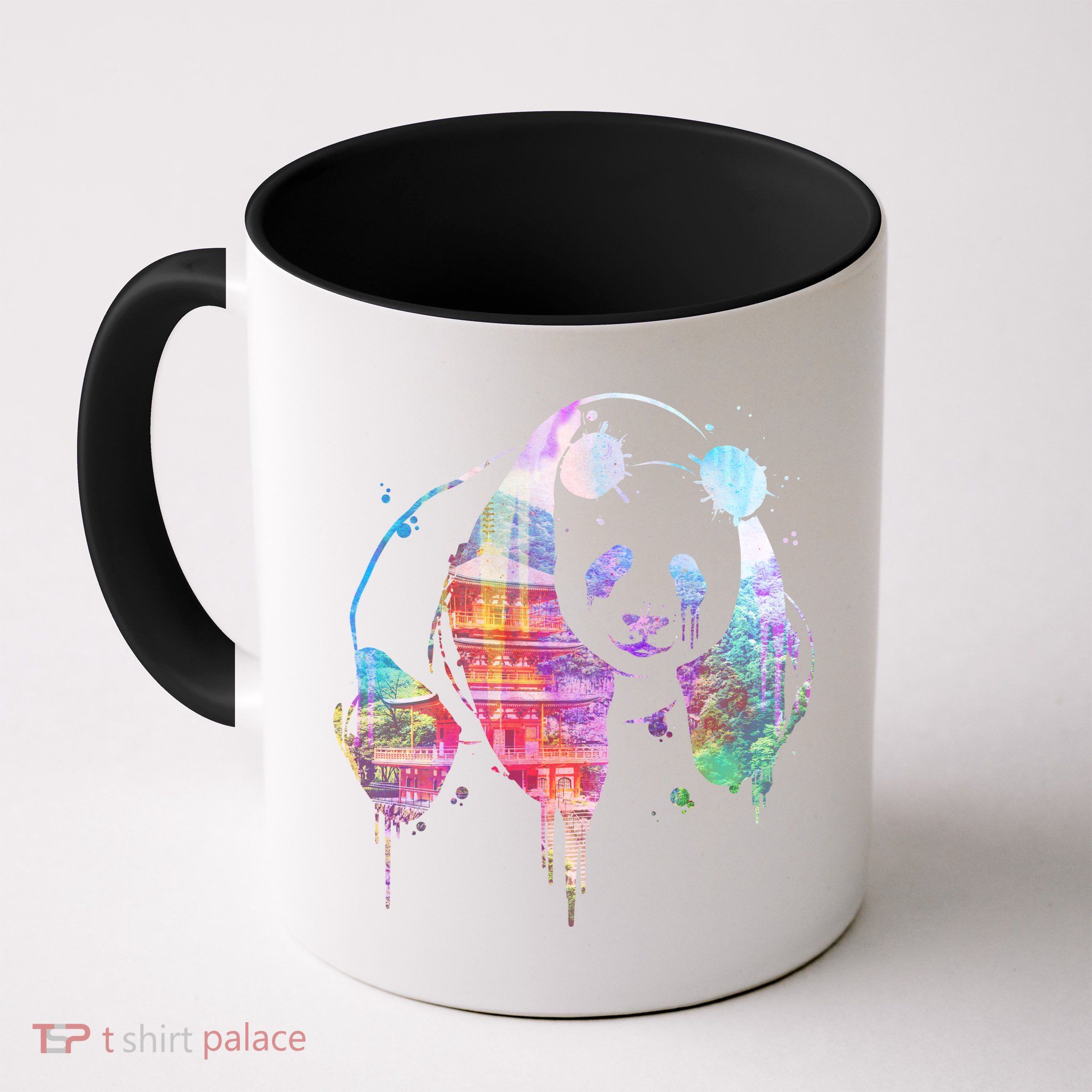 Watercolor Panda Bear Double Exposure Coffee Mug