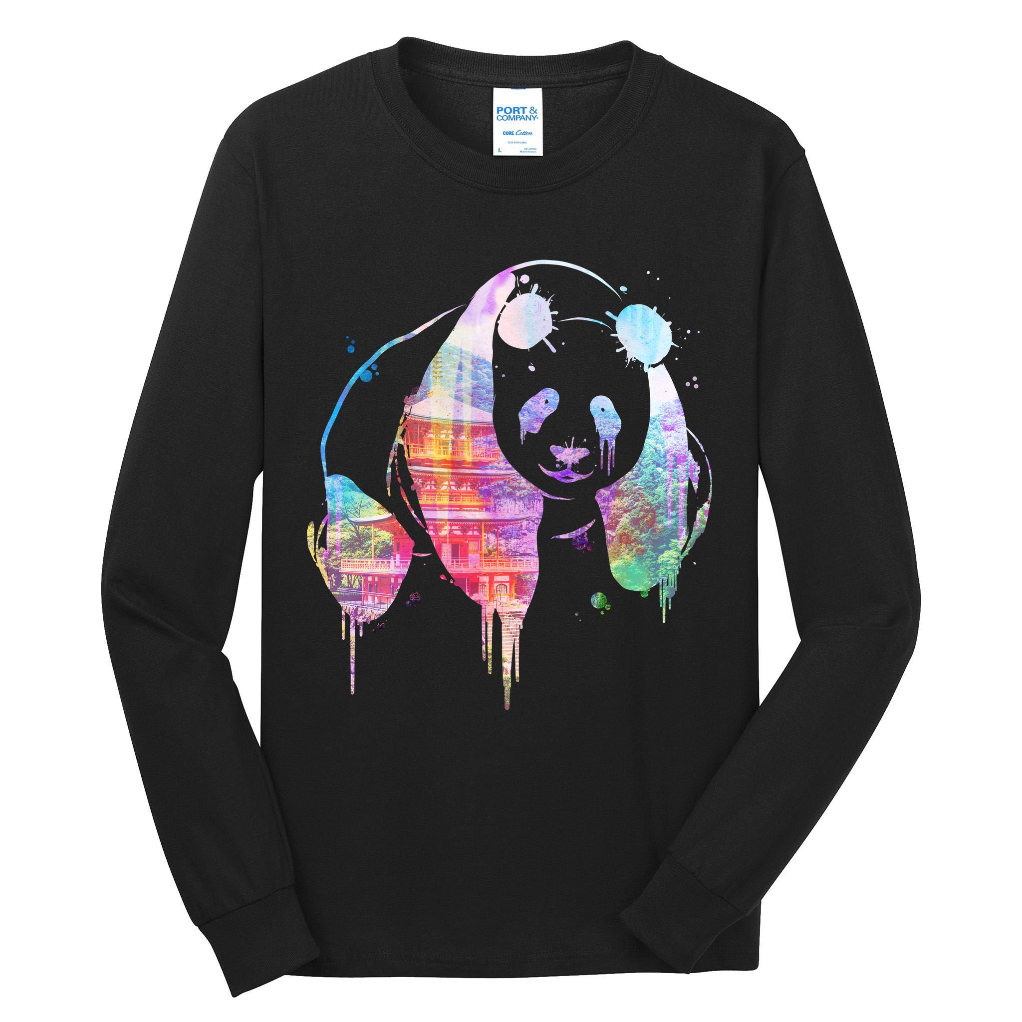 Watercolor Panda Bear Double Exposure Tall Long Sleeve T-Shirt