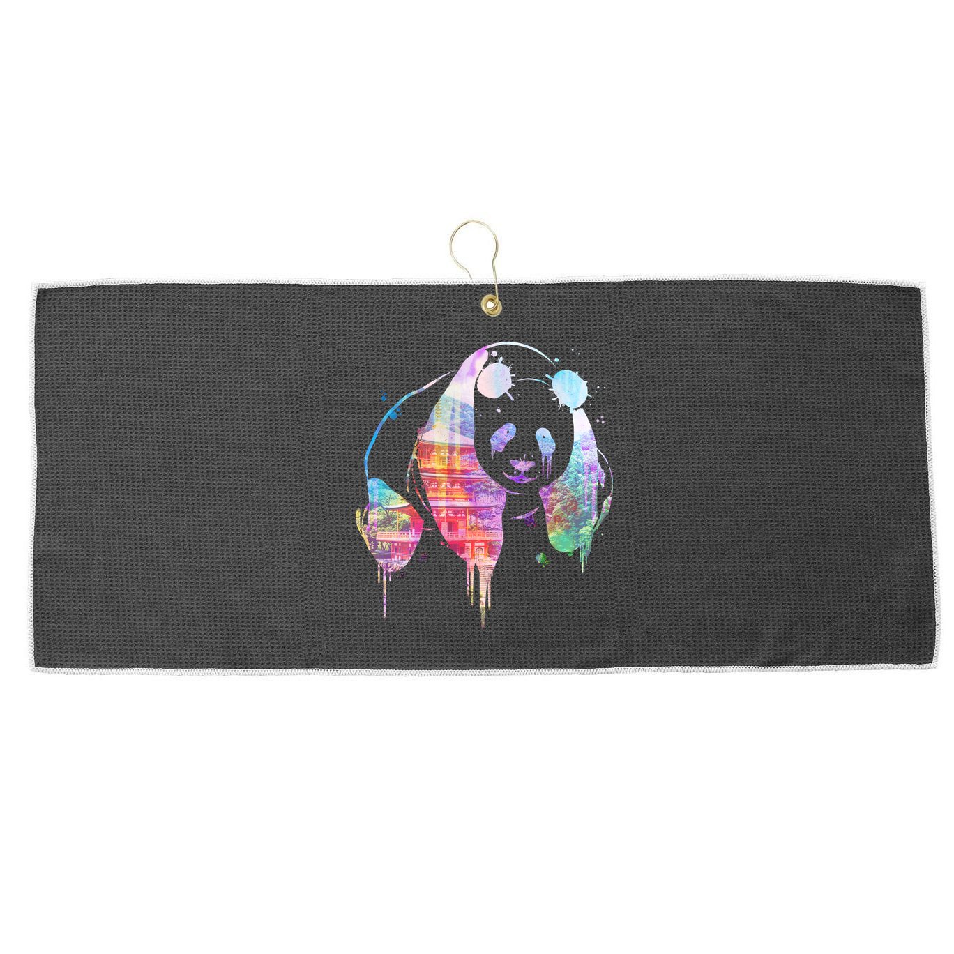 Watercolor Panda Bear Double Exposure Large Microfiber Waffle Golf Towel