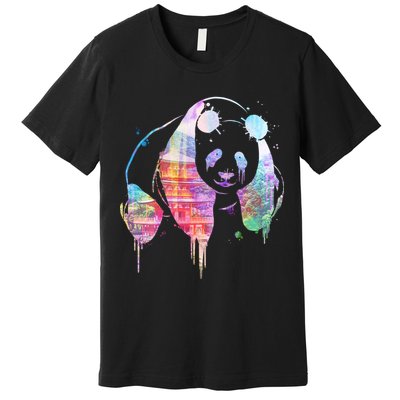 Watercolor Panda Bear Double Exposure Premium T-Shirt