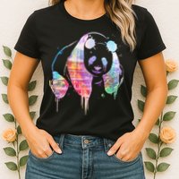 Watercolor Panda Bear Double Exposure Womens T-Shirt