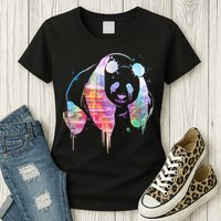 Watercolor Panda Bear Double Exposure Womens T-Shirt