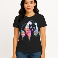 Watercolor Panda Bear Double Exposure Womens T-Shirt