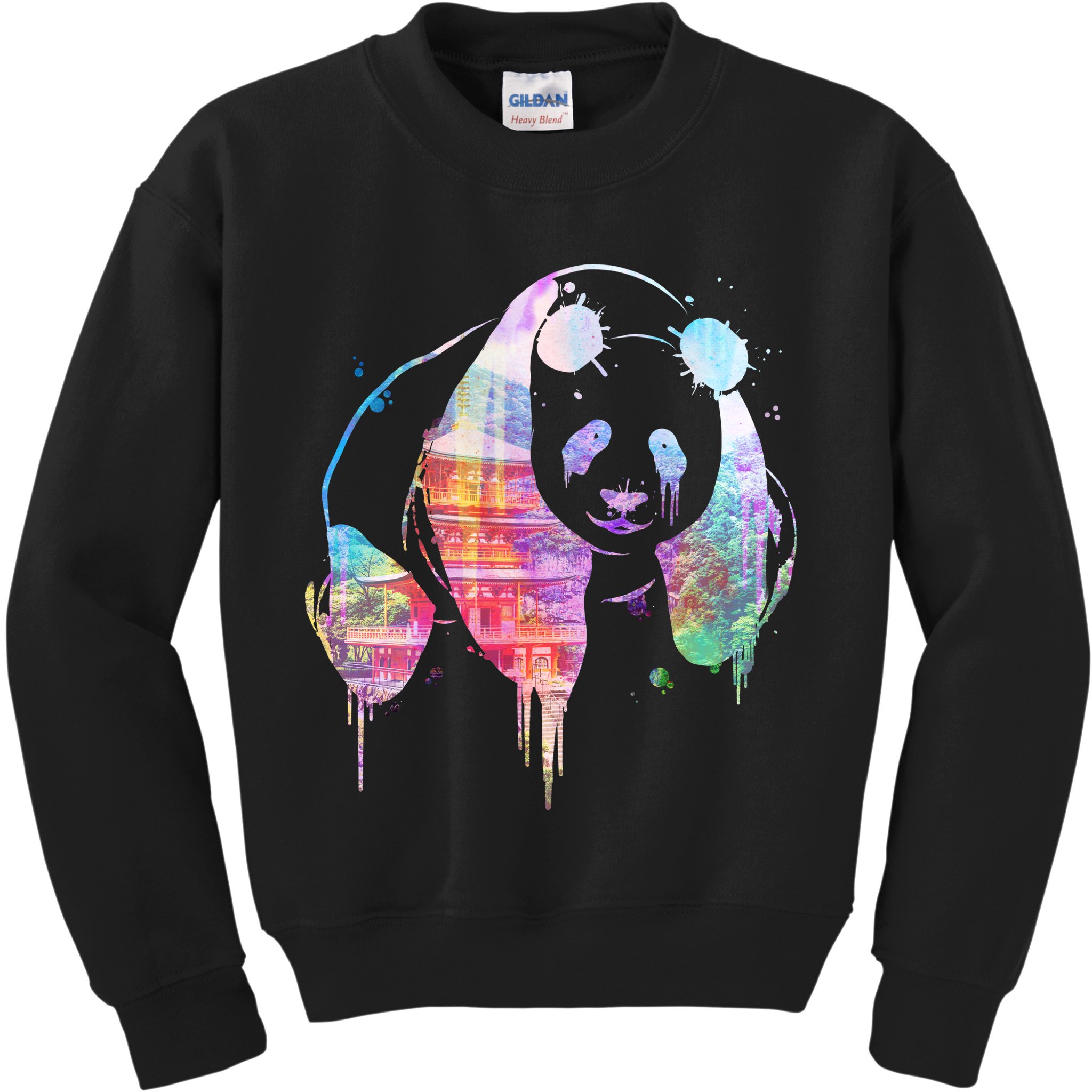 Watercolor Panda Bear Double Exposure Kids Sweatshirt