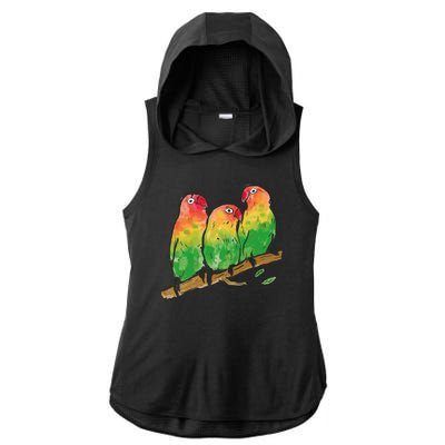 Watercolor Parrots Ladies PosiCharge Tri-Blend Wicking Draft Hoodie Tank