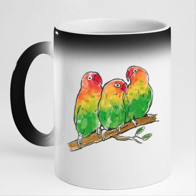 Watercolor Parrots 11oz Black Color Changing Mug