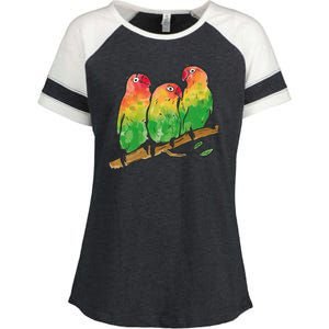 Watercolor Parrots Enza Ladies Jersey Colorblock Tee