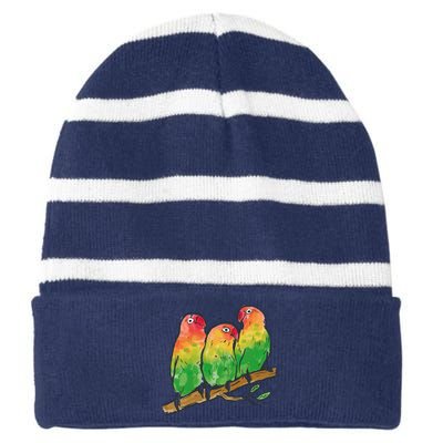 Watercolor Parrots Striped Beanie with Solid Band