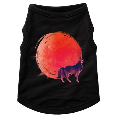 Watercolor Red Moon and Howling Wolf Doggie Tank